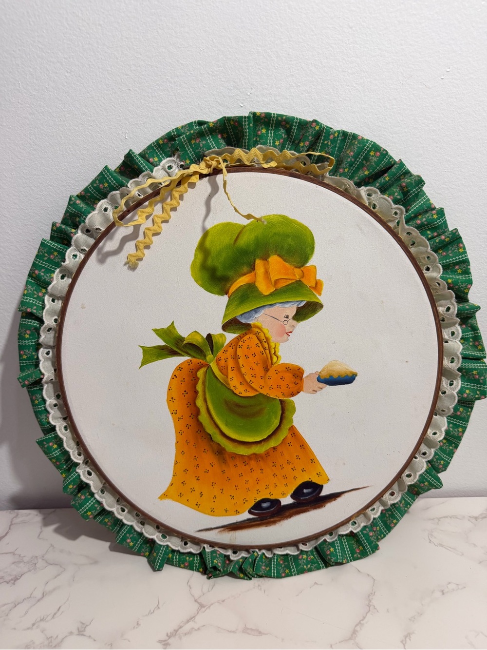 Vintage 70's Home Art Plaque in Green and Orange - Picture 2 of 7